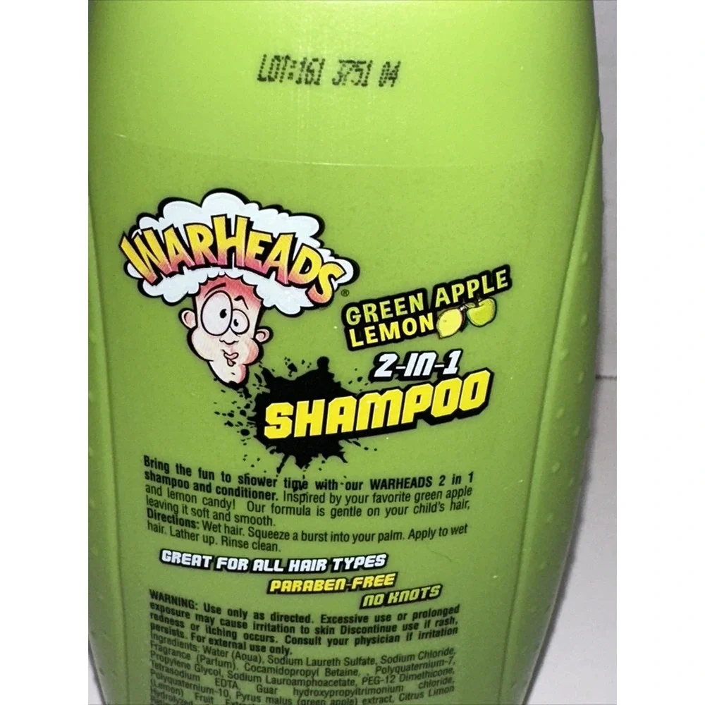Warheads Green Apple Lemon 2-in-1 Shampoo and Conditioner 14oz Paraben Free